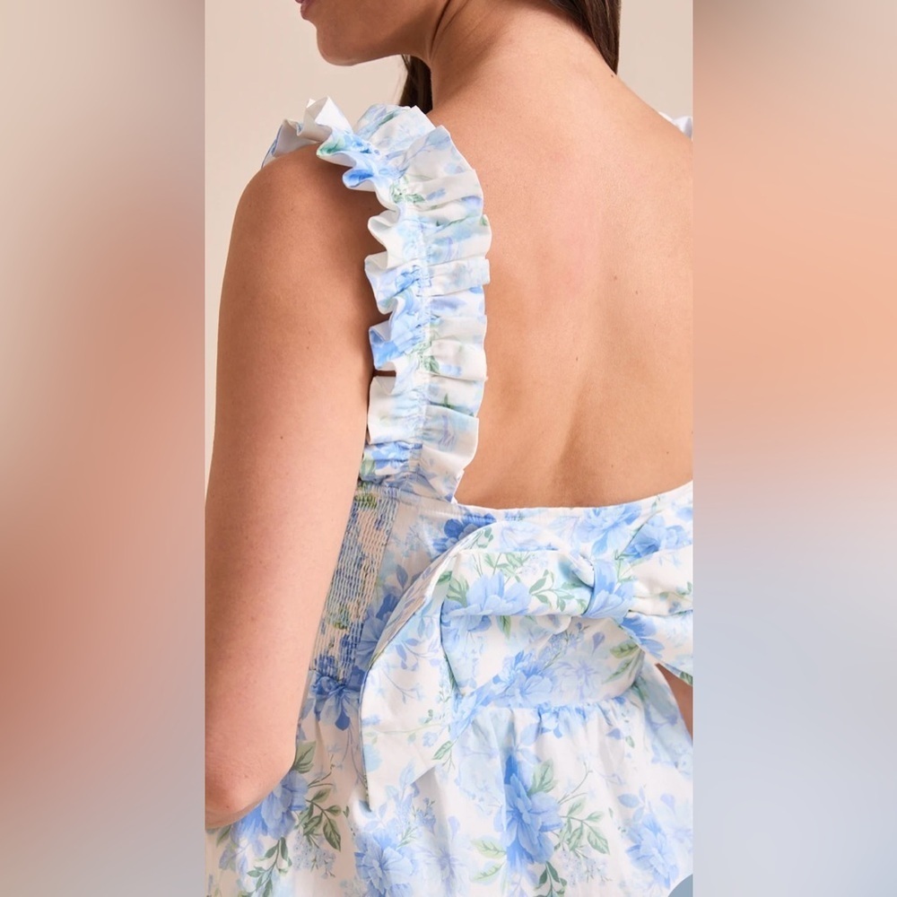 Altar'd State Alexa Floral Mini Dress Blue White Ruffle - Picture 2 of 13